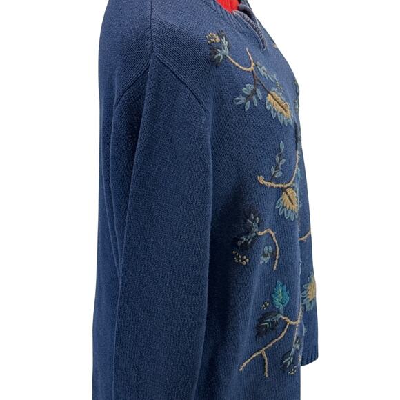 Extra Point Vintage Blue Floral Embroidered Granny Pullover Sweater Women 2XL - Picture 5 of 7